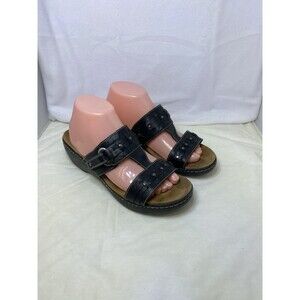 10 M Clarks Cushion Soft Women Delana Macrae Sandals Black Leather Slip-on